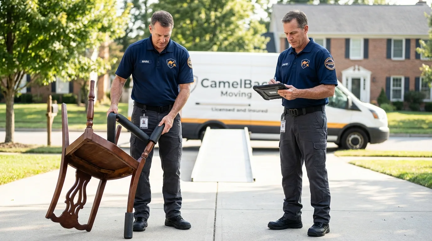Movers inspecting furniture for damage prevention before loading in Fort Benton, MT